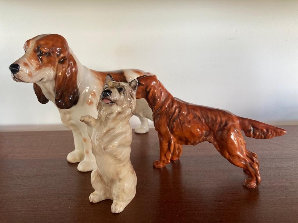 Proantic Trois Chiens En Porcelaine Royal Doulton