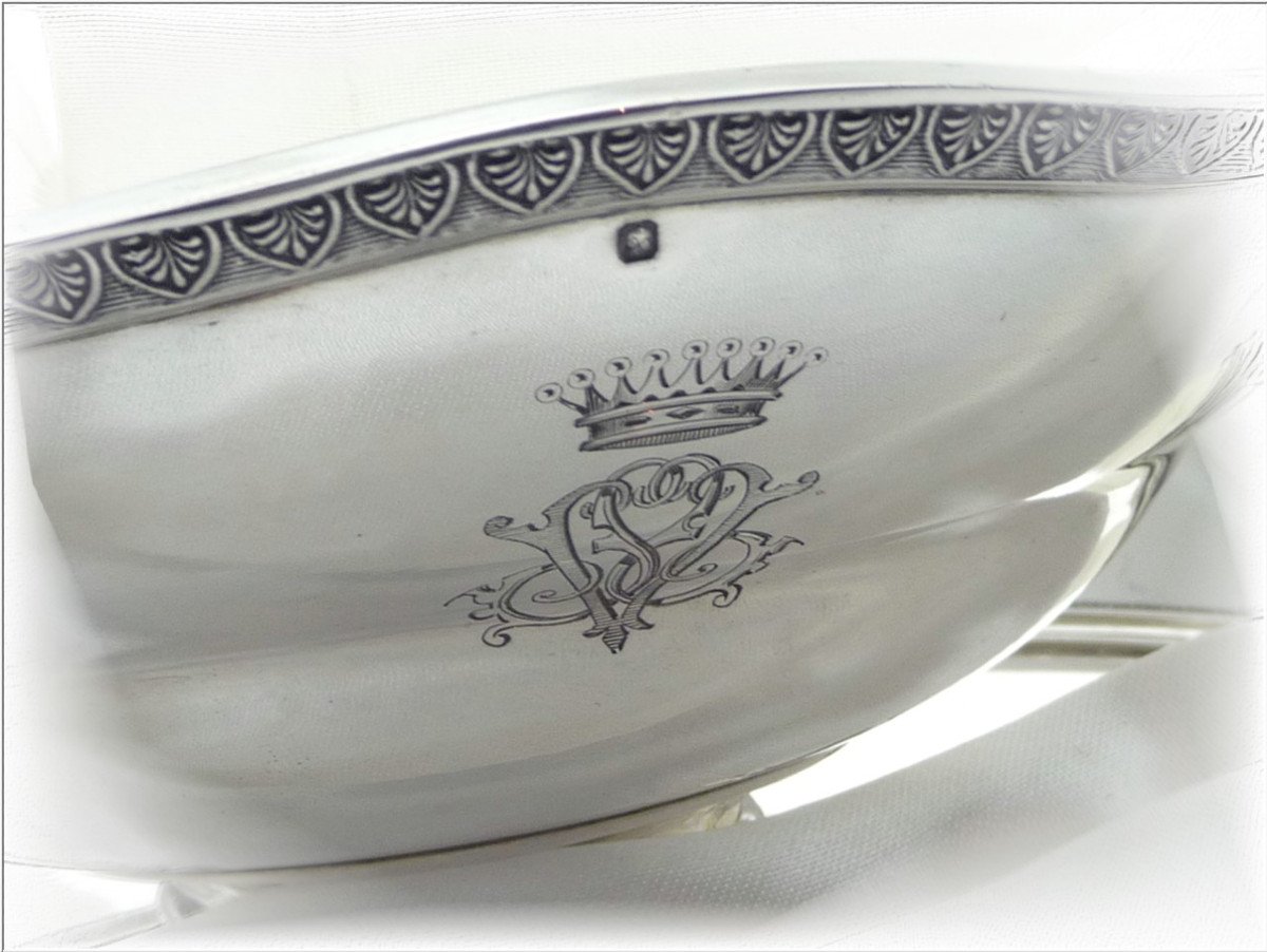 Proantic Odiot Imposing Sauce Boat In Sterling Silver Crown Of Coun