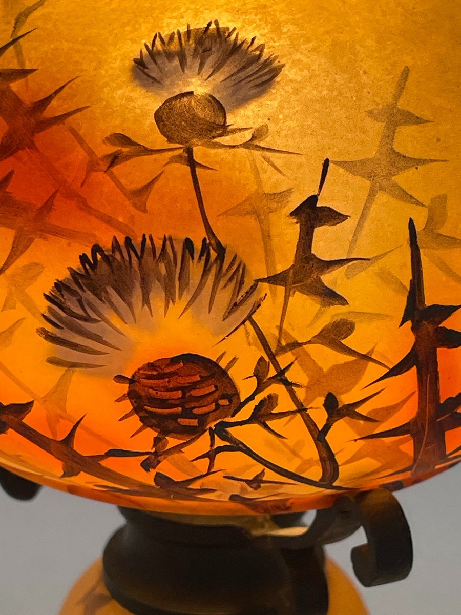 Proantic Jean Simon Peynaud Lampe Art Nouveau En Verre Cam E Champ