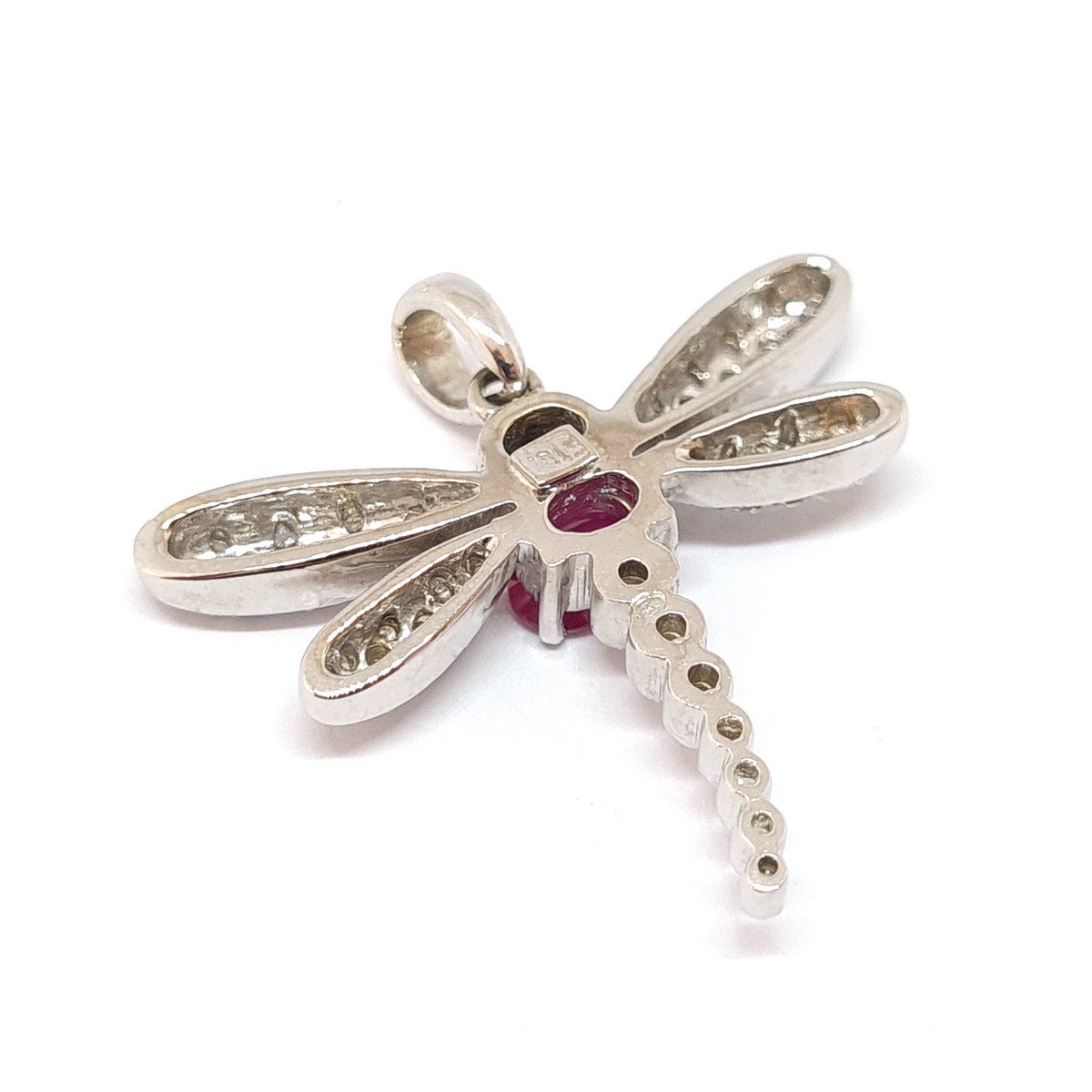 Proantic Dragonfly Ruby Diamonds 18 Carats White Gold Pendant