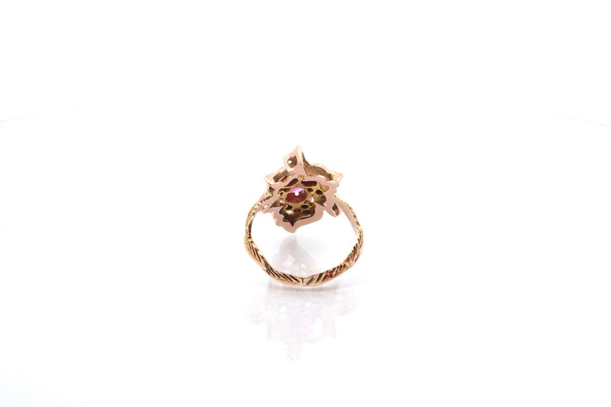 Proantic Bague Ancienne Rubis Et Diamants