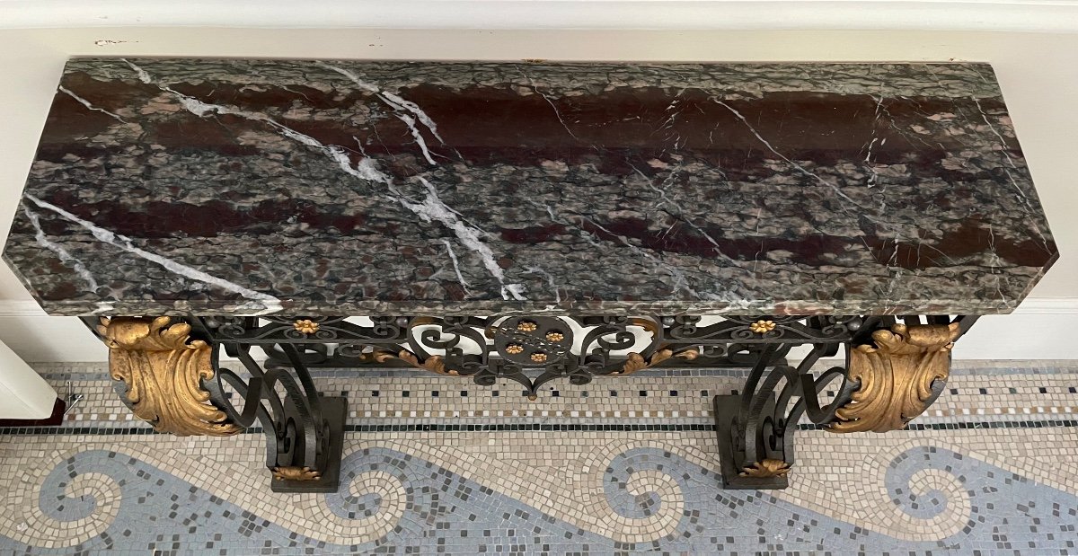 Proantic Wrought Iron And Marble Console