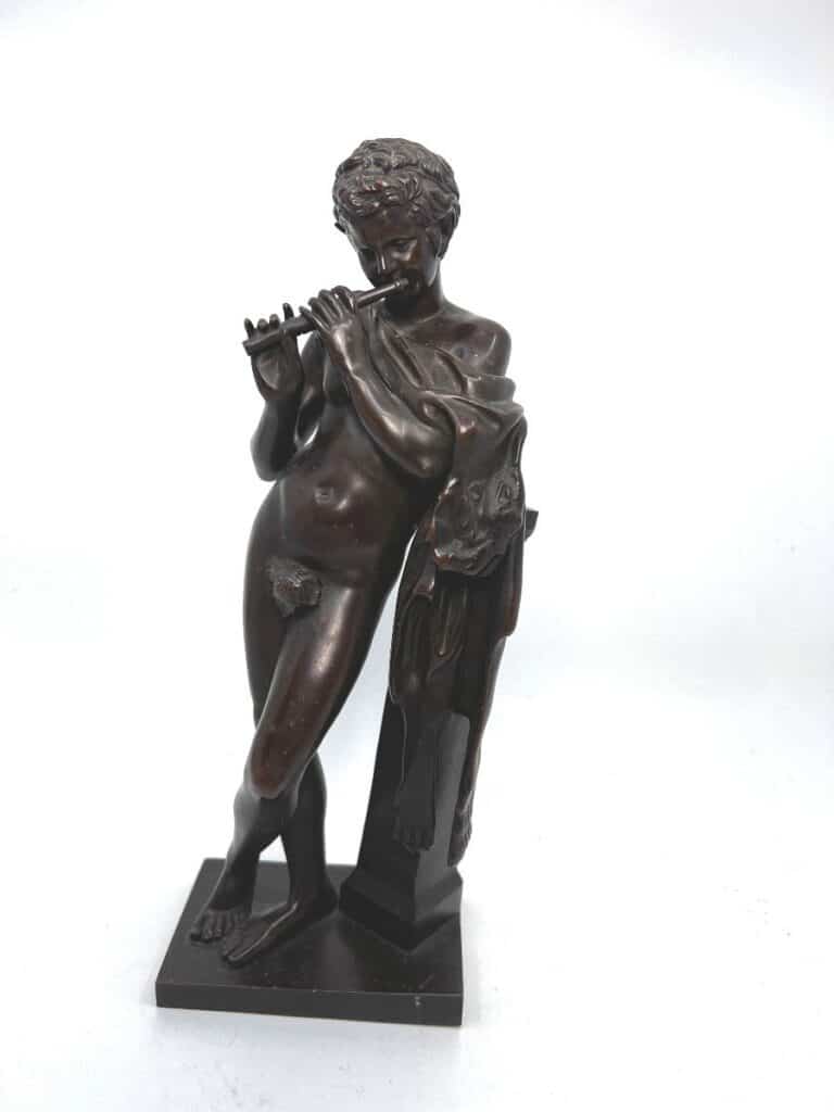 Bronze sculpture of Nude Fawn Playing a Flute by Ferdinand Barbedienne