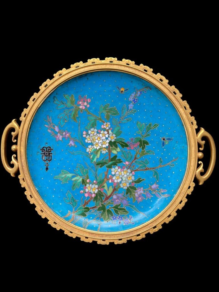 Ferdinand Barbedienne Plate in Gilt Bronze and Cloisonne Enamel