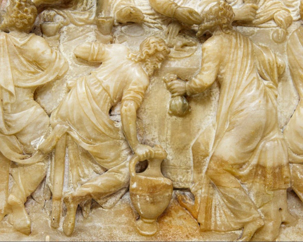 At the center of the relief: Judas eating from Jesus' hand and the man with a jar of water.