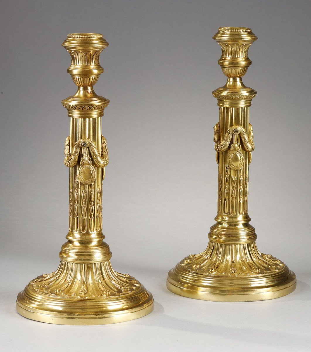 A Pair Of Brass Pricket Candle Sticks, 18th Century.