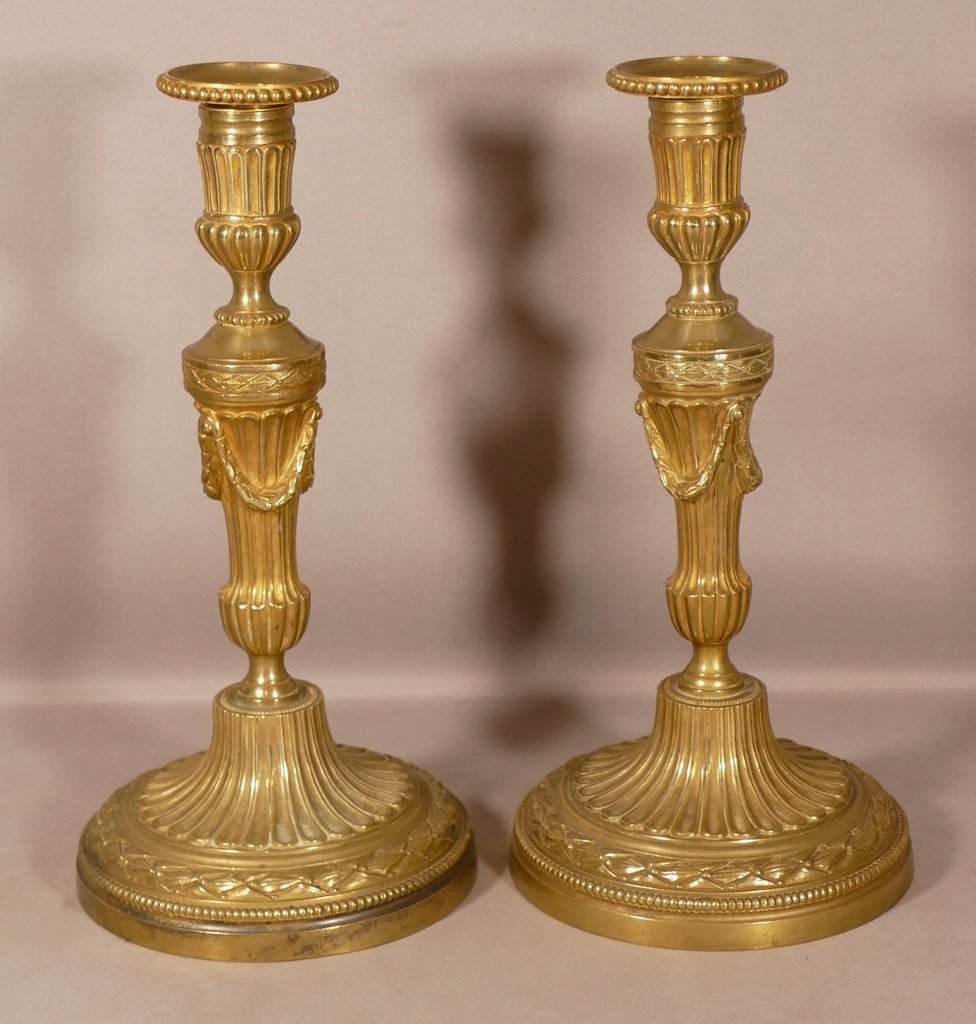 A Pair Of Brass Pricket Candle Sticks, 18th Century.