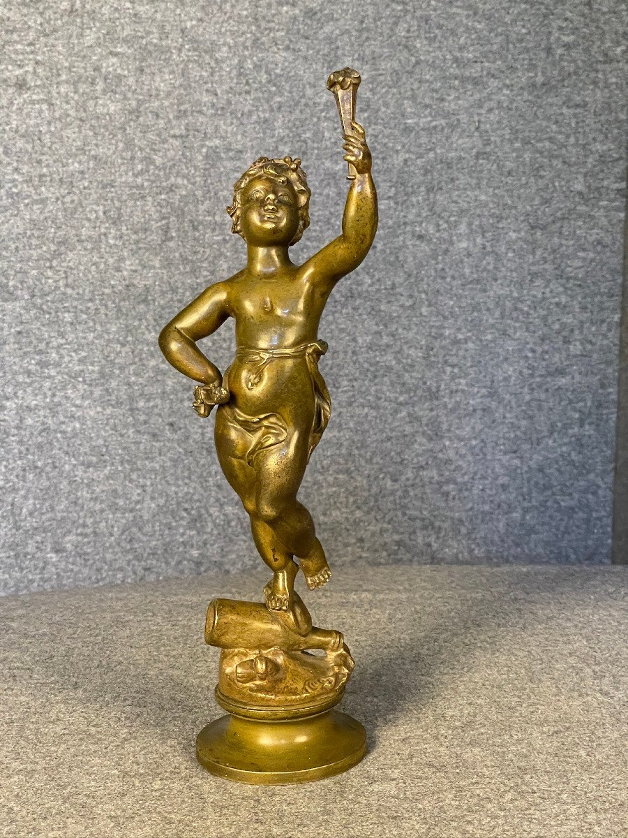 Antique-Small Silver Metal Statuette Of Girl With Hoop cheapest On Ebony Stand-circa 1915