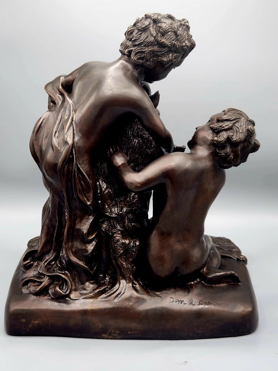 Putti And Goat Proof In Bronze With Brown Patina. Signed On The Terrace-photo-4