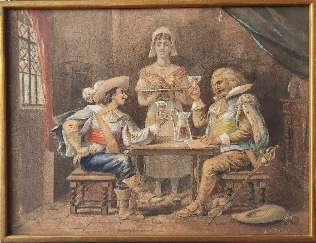 Pastel d' Emile Poissonnié ( Scène De Taverne )