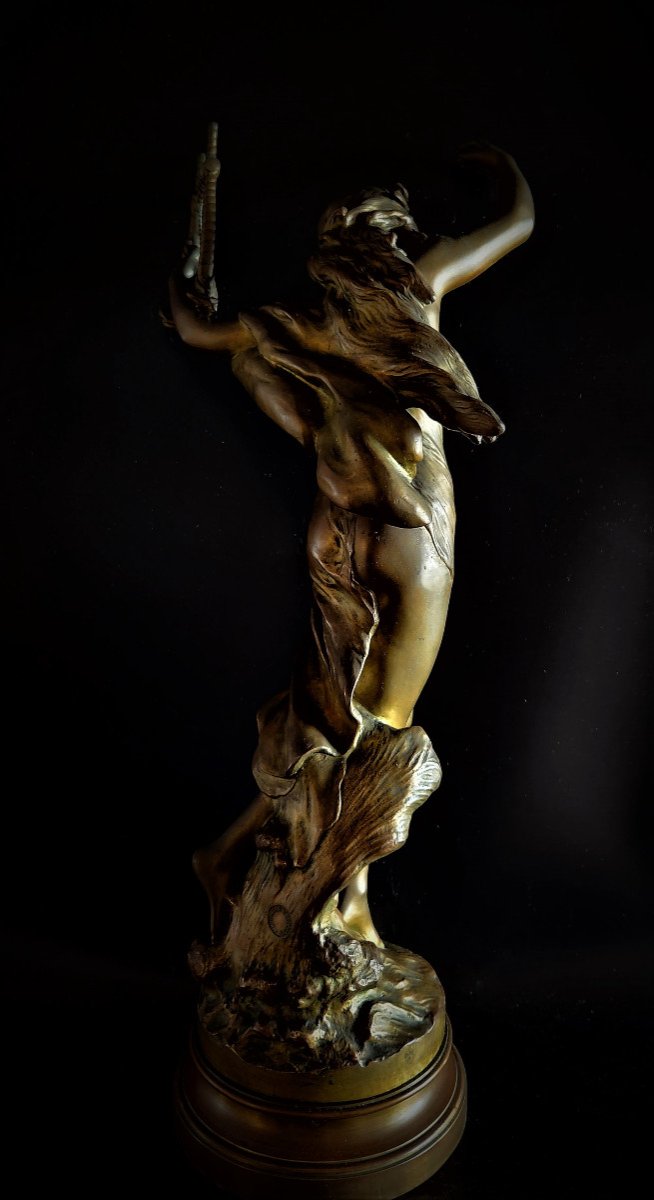 Lyre Dancer, Bronze Sculpture By Mathurin Moreau 59cm On Swivel Base-photo-3