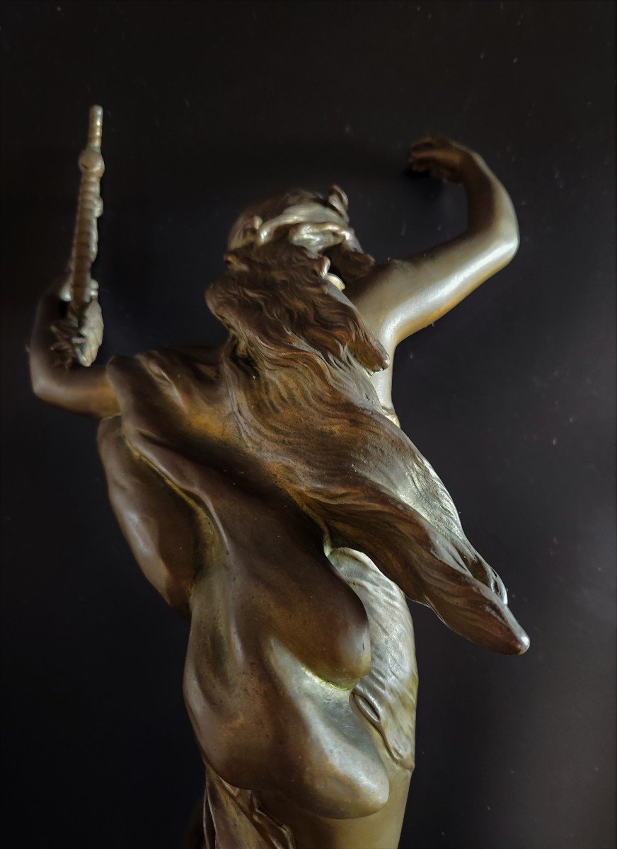 Danseuse à La Lyre , Sculpture En Bronze De Mathurin Moreau 59cm Sur Socle Pivotant -photo-1