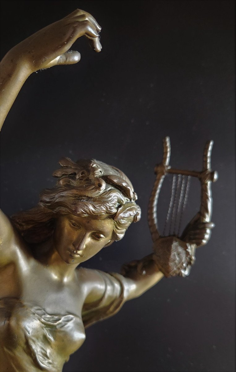 Danseuse à La Lyre , Sculpture En Bronze De Mathurin Moreau 59cm Sur Socle Pivotant -photo-2