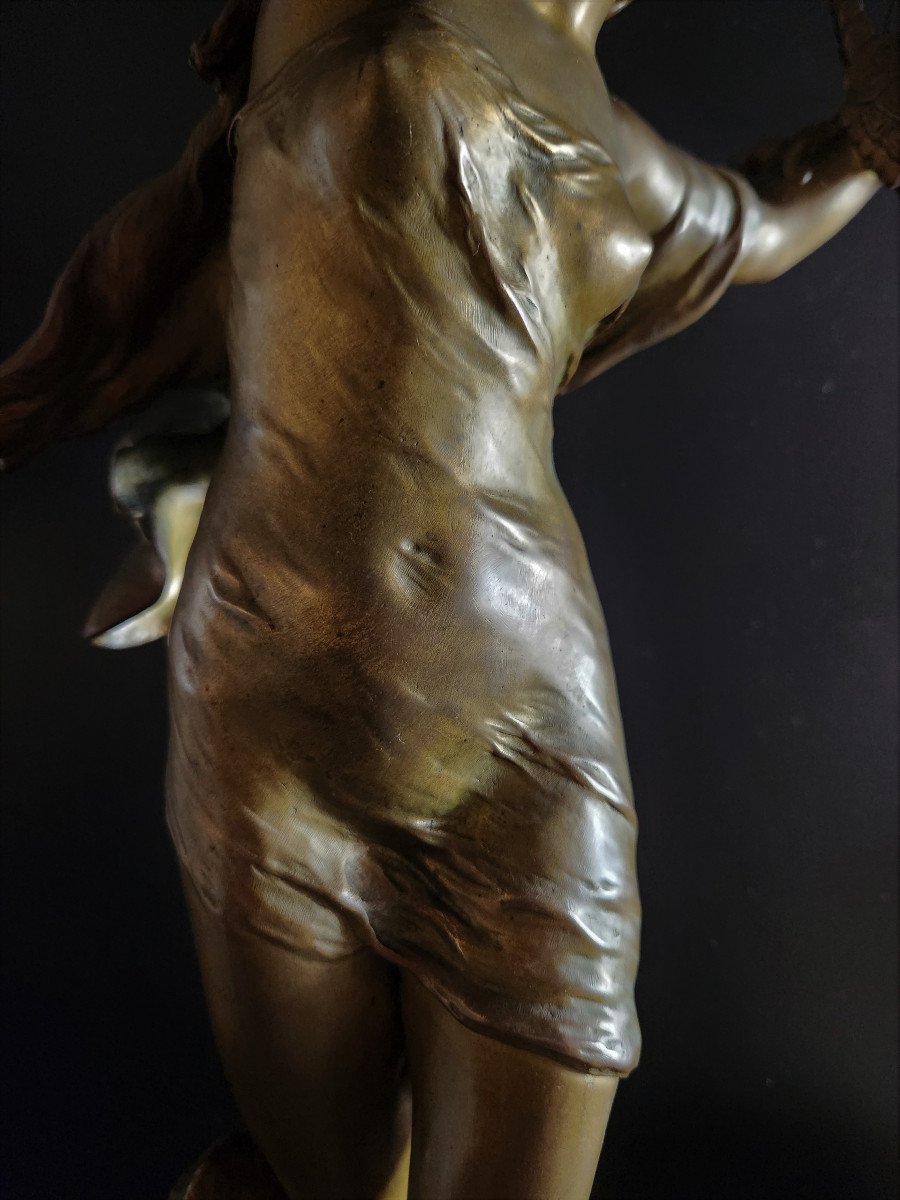 Danseuse à La Lyre , Sculpture En Bronze De Mathurin Moreau 59cm Sur Socle Pivotant -photo-4