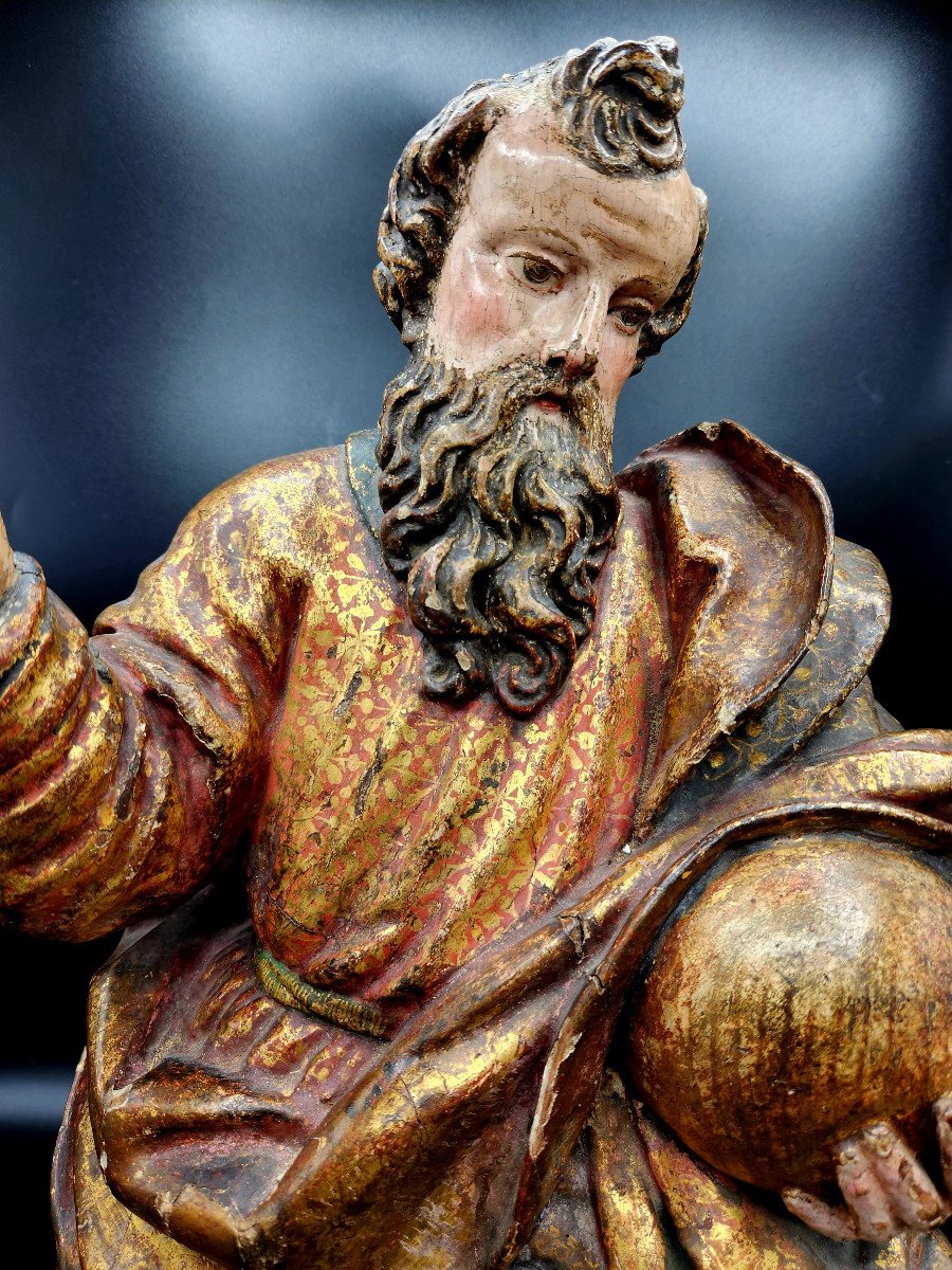 Magnificent Polychrome Wooden Sculpture From The Early 18th Century Representing God The Father-photo-2