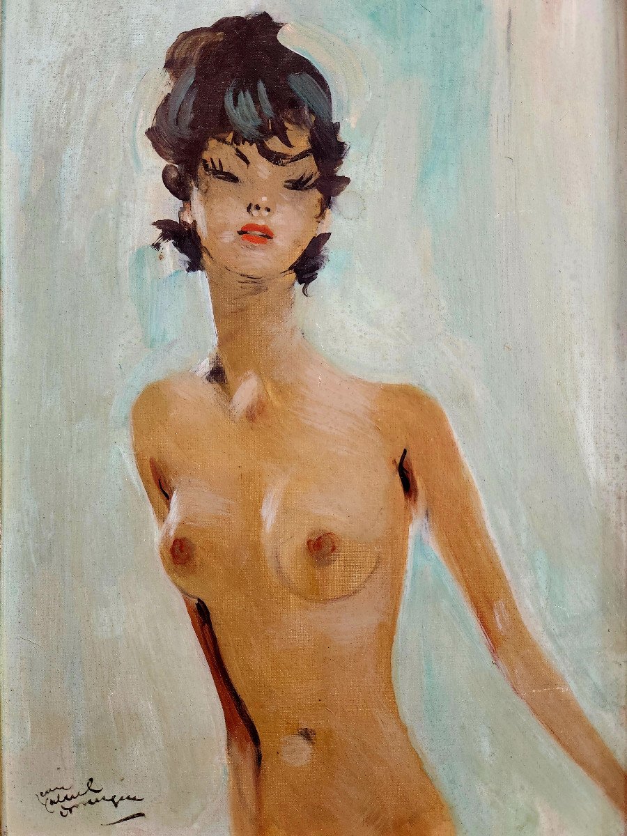 Jean-gabriel Domergue "nioka" (oil On Isorel) Portrait Of An Elegant Nude-photo-4