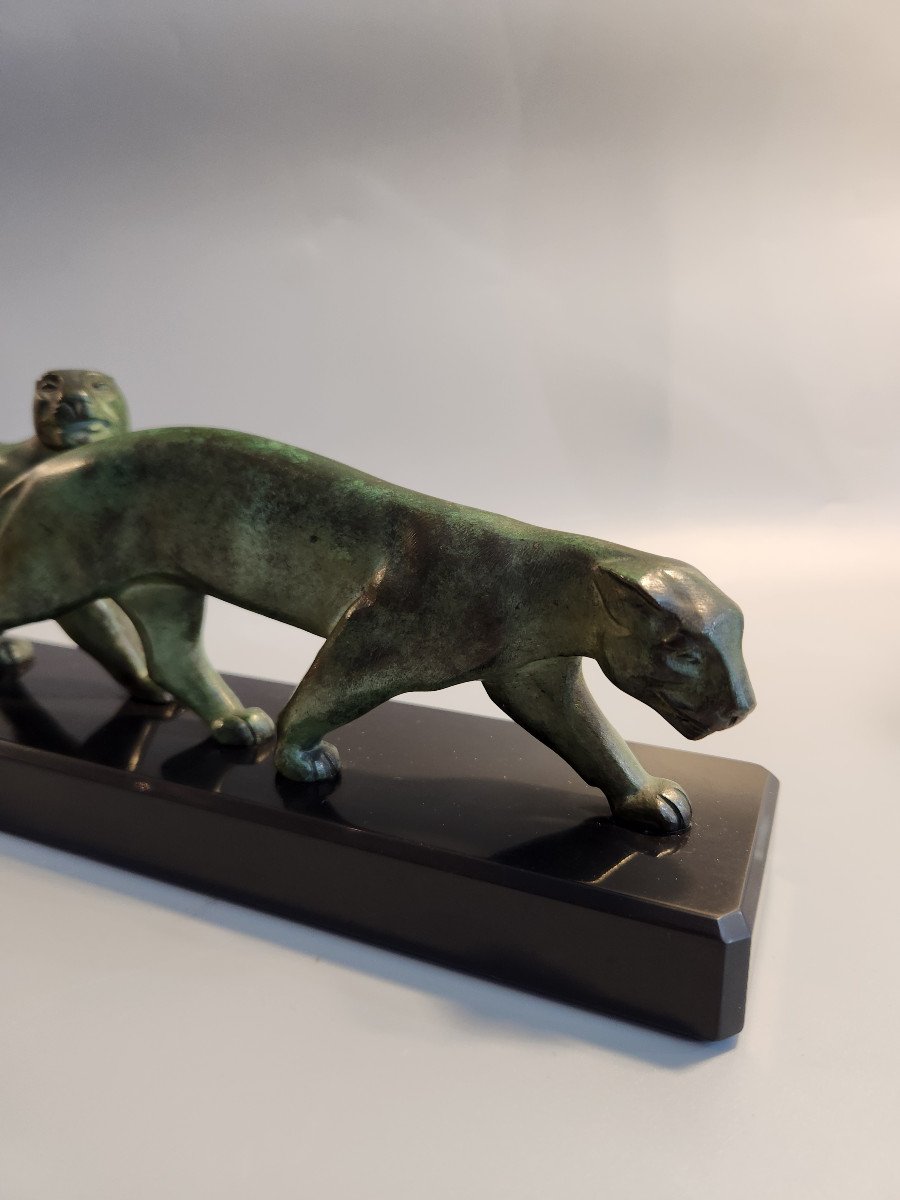 Art Deco Bronze Sculpture Of Two Panthers Lucien Alliot -photo-3