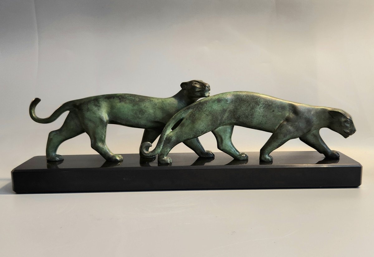 Art Deco Bronze Sculpture Of Two Panthers Lucien Alliot 