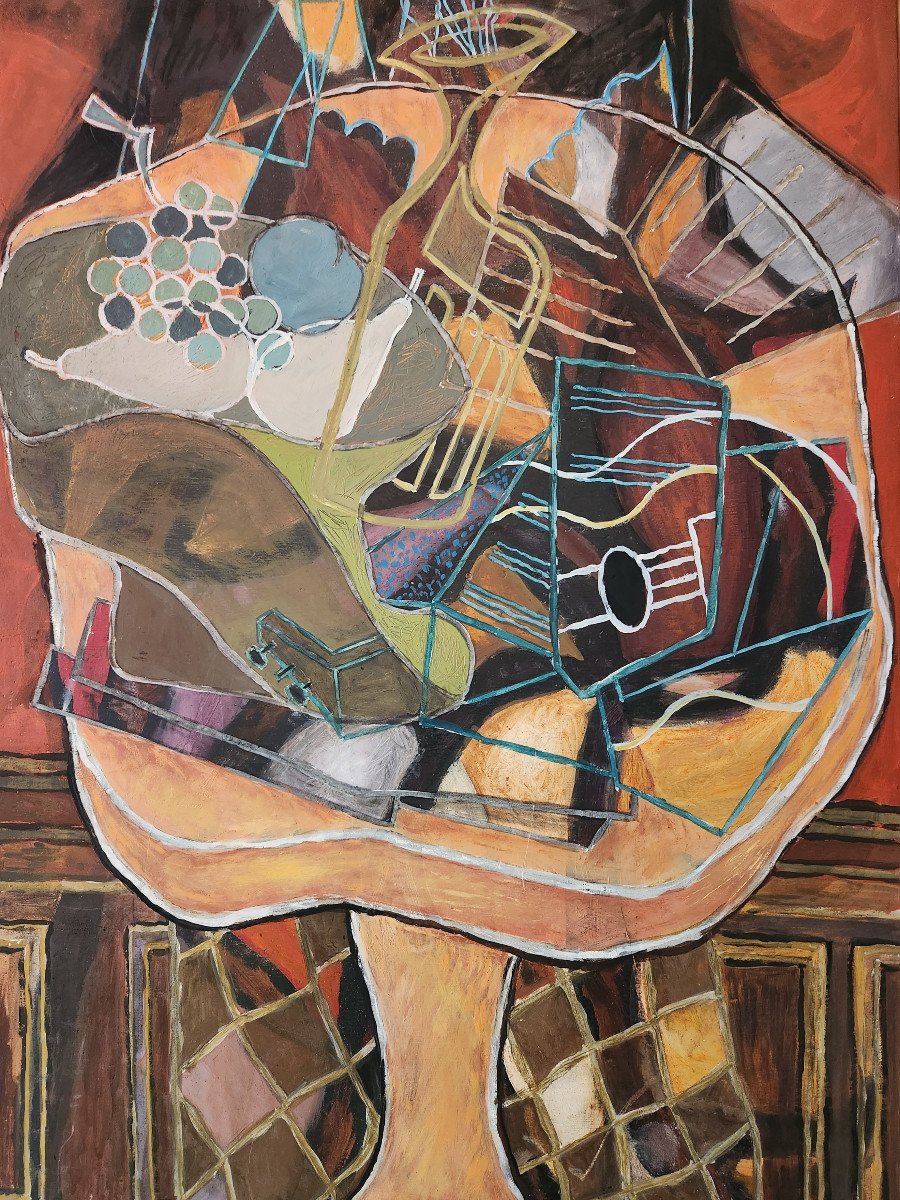 Peinture De Maurice Bizot – Nature Morte Cubiste, Début XXᵉ Siècle (dlg De Braque)-photo-3