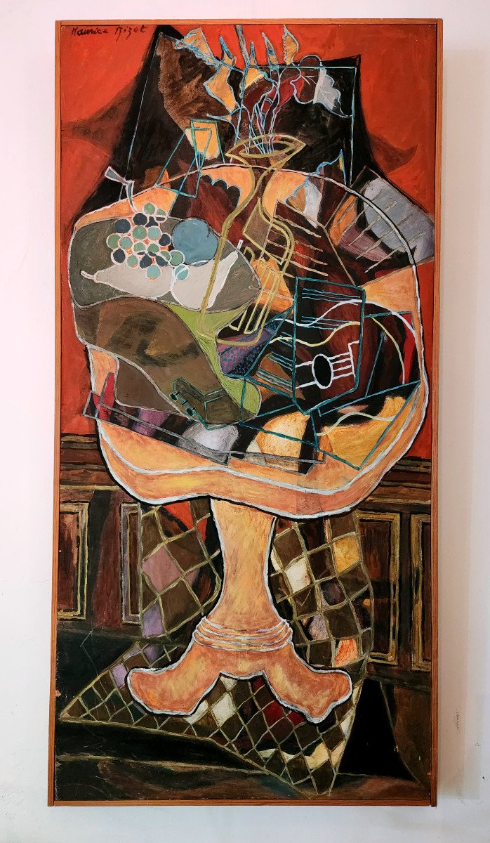 Peinture De Maurice Bizot – Nature Morte Cubiste, Début XXᵉ Siècle (dlg De Braque)