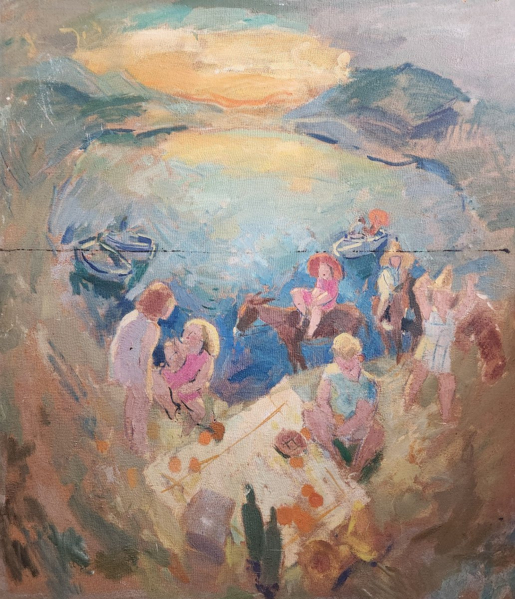 Henri Borde (1888-1958) –  Grand Tableau (120 X 140 Cm) – Scènes De Vie Pyrénéenne 1/2-photo-1