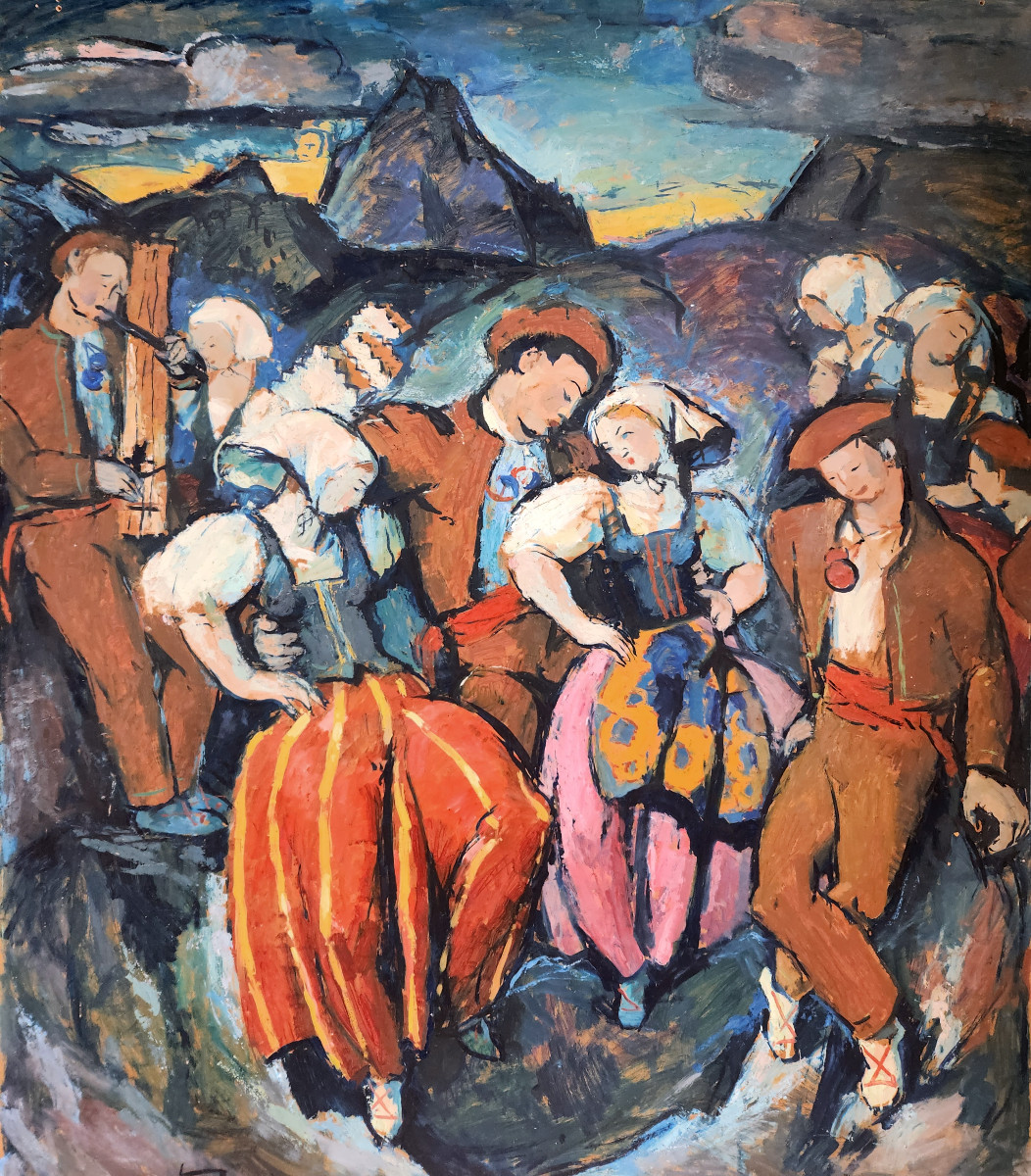 Henri Borde (1888-1958) –  Grand Tableau (120 X 140 Cm) – Scènes De Vie Pyrénéenne 1/2