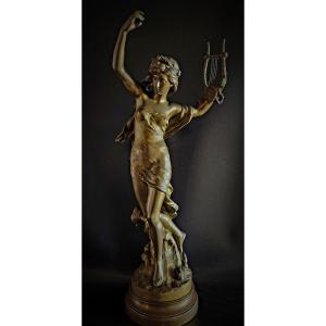 Lyre Dancer, Bronze Sculpture By Mathurin Moreau 59cm On Swivel Base