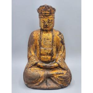 Polychrome Wood Sculpture – Antique Reliquary, China 18th Century Or Earlier