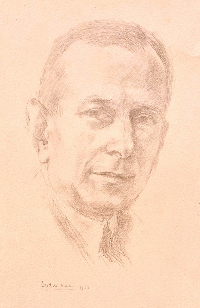 Cf Museum Metropolitan Of Art Hand Drawing Circa 1933 Rare  Self-portrait Berthold Charles Désiré Mahn Signė Datė Art Deco Period