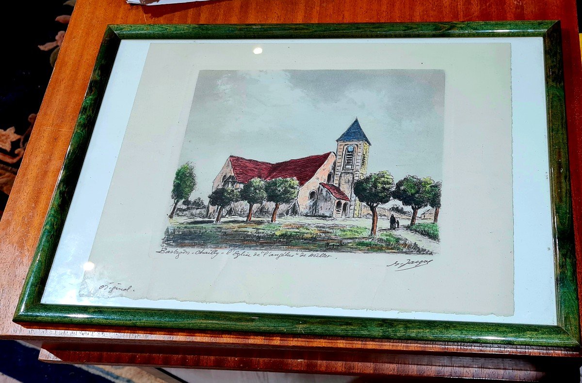 Original XIX Barbizon Charles Jacque Strong Water Etching Aquatint Church Chailly Eglise De L Angelus De Millet-photo-2