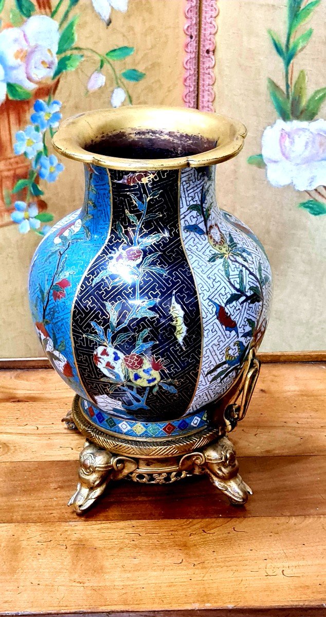 Rare Cloisonne Vase China Bronze Base D Edouard Lievre And Barbedienne XIX Eme Napoleon III -photo-4