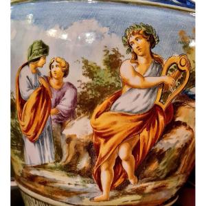 Urbino Italie Majolique: Vase Sur Piédouche Faïence Italienne XIXème  Urbino