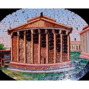 Bijou Broche Micromosaique Circa XIXeme Grand Tour A Motif De Temple Grec .italie Miniature .