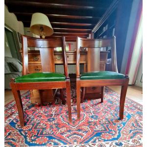 Pair Of Elegant Empire Gondola Seats With Dolphins In Mahogany.chairs Armchairs