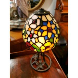 Art Deco Living Room Desk Lamp Wrought Iron Base 1930 Period Art Deco Stained Glass Lampshade Tiffany Style