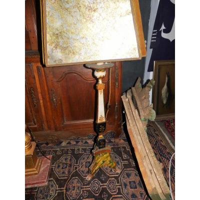 Grand Pique Cierge Candelabre Pique Cierge Decor Peint XVIII Eme Lampe  Arte Povera