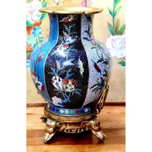 Rare Cloisonne Vase China Bronze Base D Edouard Lievre And Barbedienne XIX Eme Napoleon III 