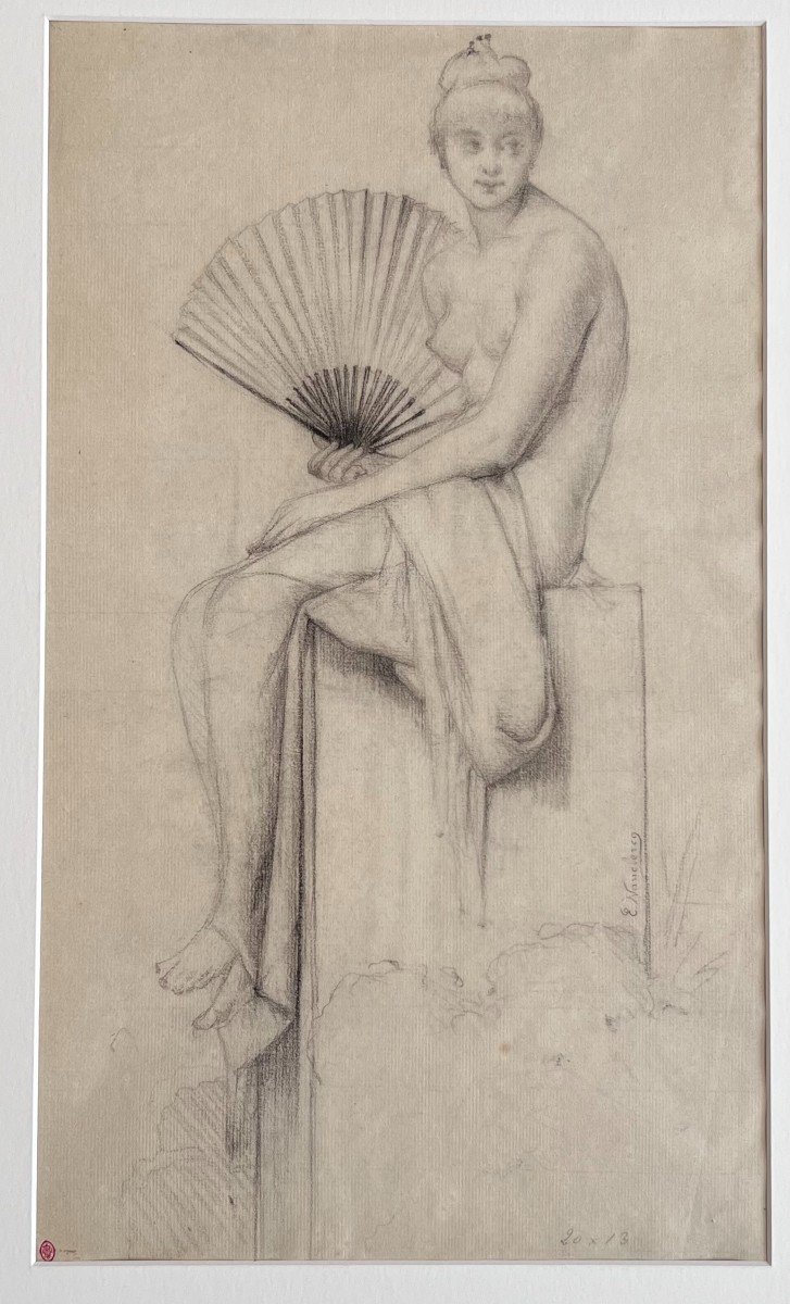 Elie Nonclercq - Model With A Fan - Drawing-photo-2