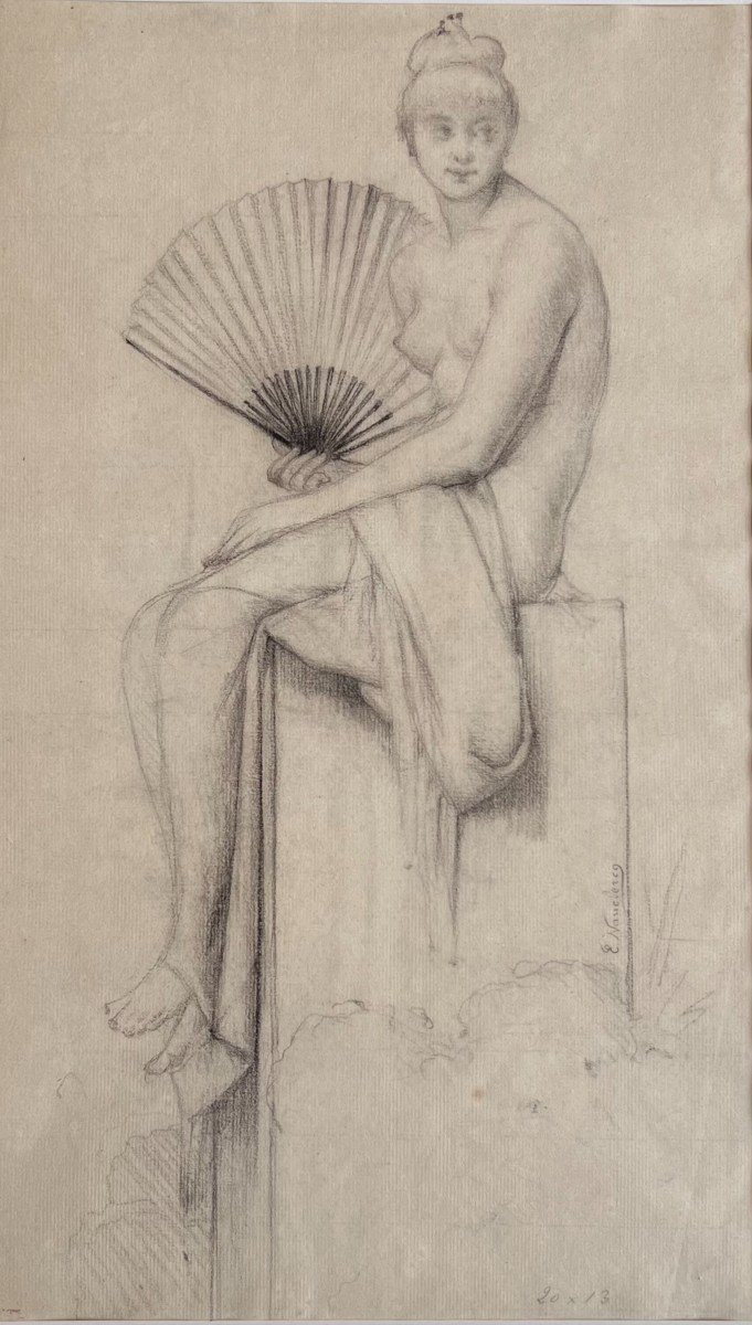 Elie Nonclercq - Model With A Fan - Drawing