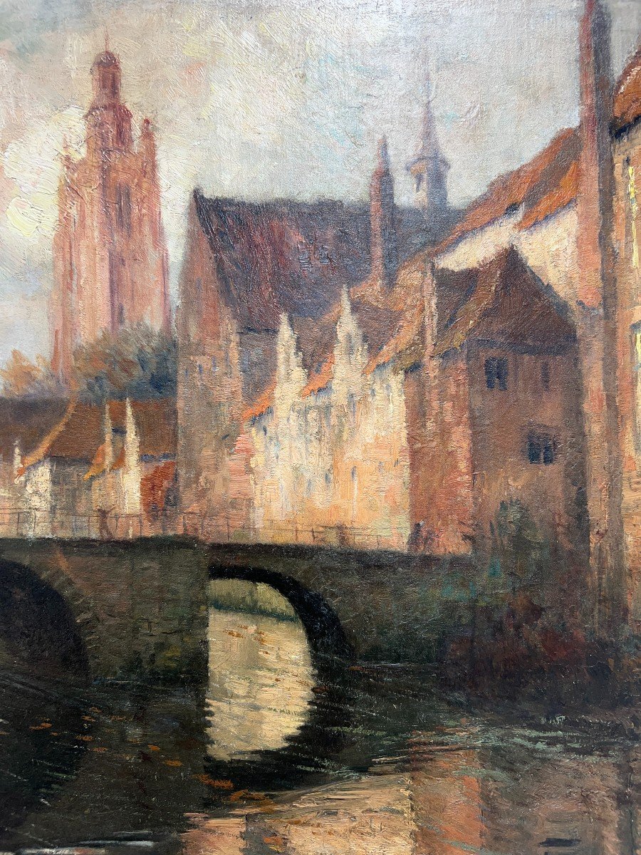 Georges Hippolyte Dilly - Canal In Bruges - Oil On Canvas-photo-4