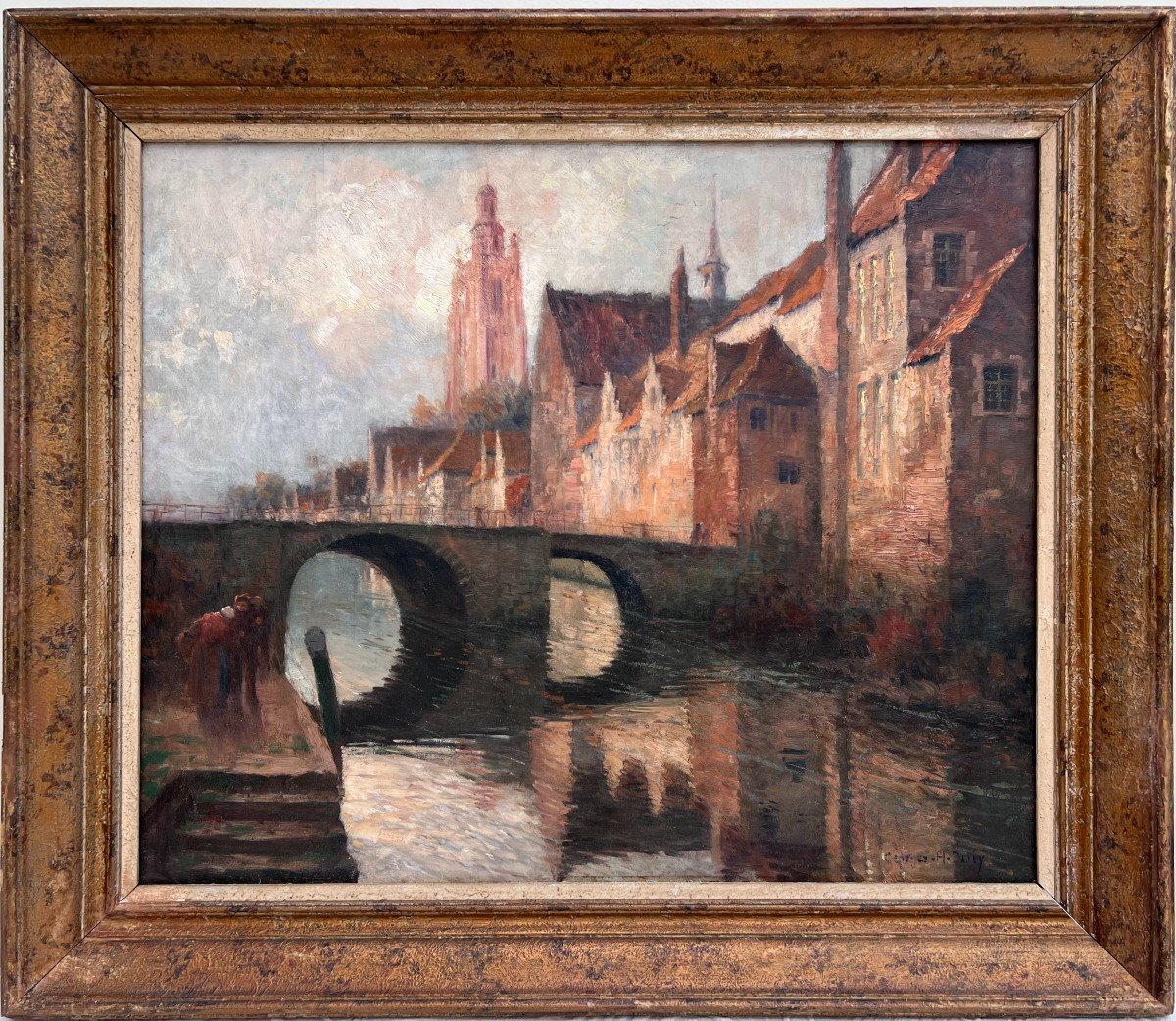 Georges Hippolyte Dilly - Canal In Bruges - Oil On Canvas