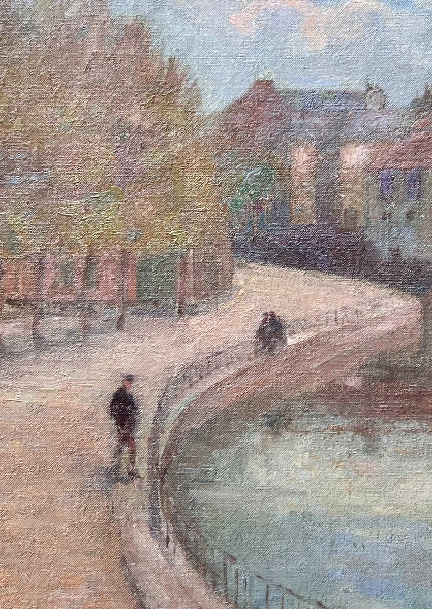 Henri Duhem - Les Quais De La Scarpe à Douai - Oil On Canvas-photo-1