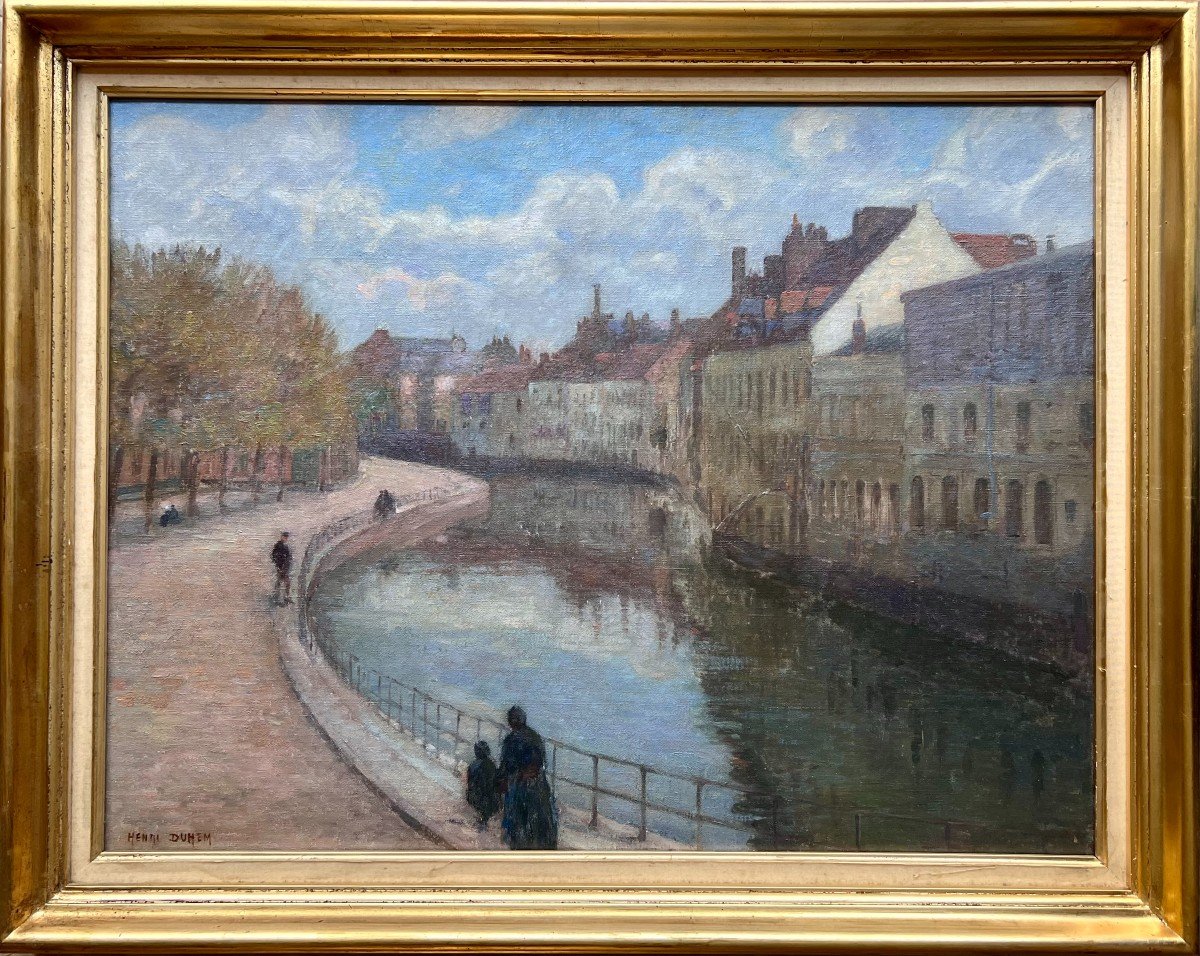 Henri Duhem - Les Quais De La Scarpe à Douai - Oil On Canvas