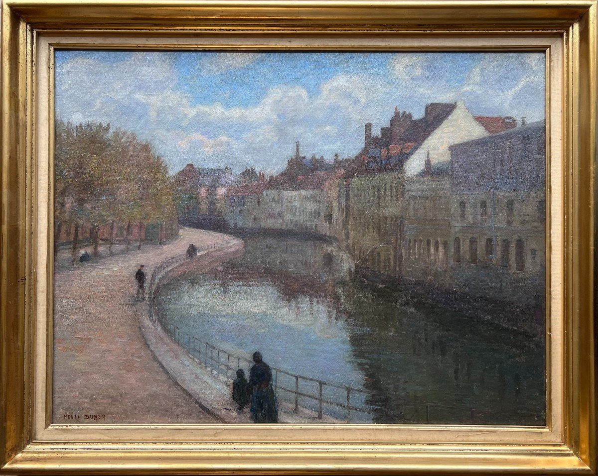 Henri DUHEM - Les Quais de la Scarpe à Douai - Huile sur toile