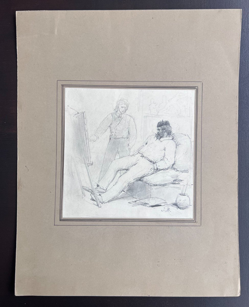 Anonyme (monogramm&eacute; J.B.), Dans l&#039;atelier du peintre, Dessin-photo-2