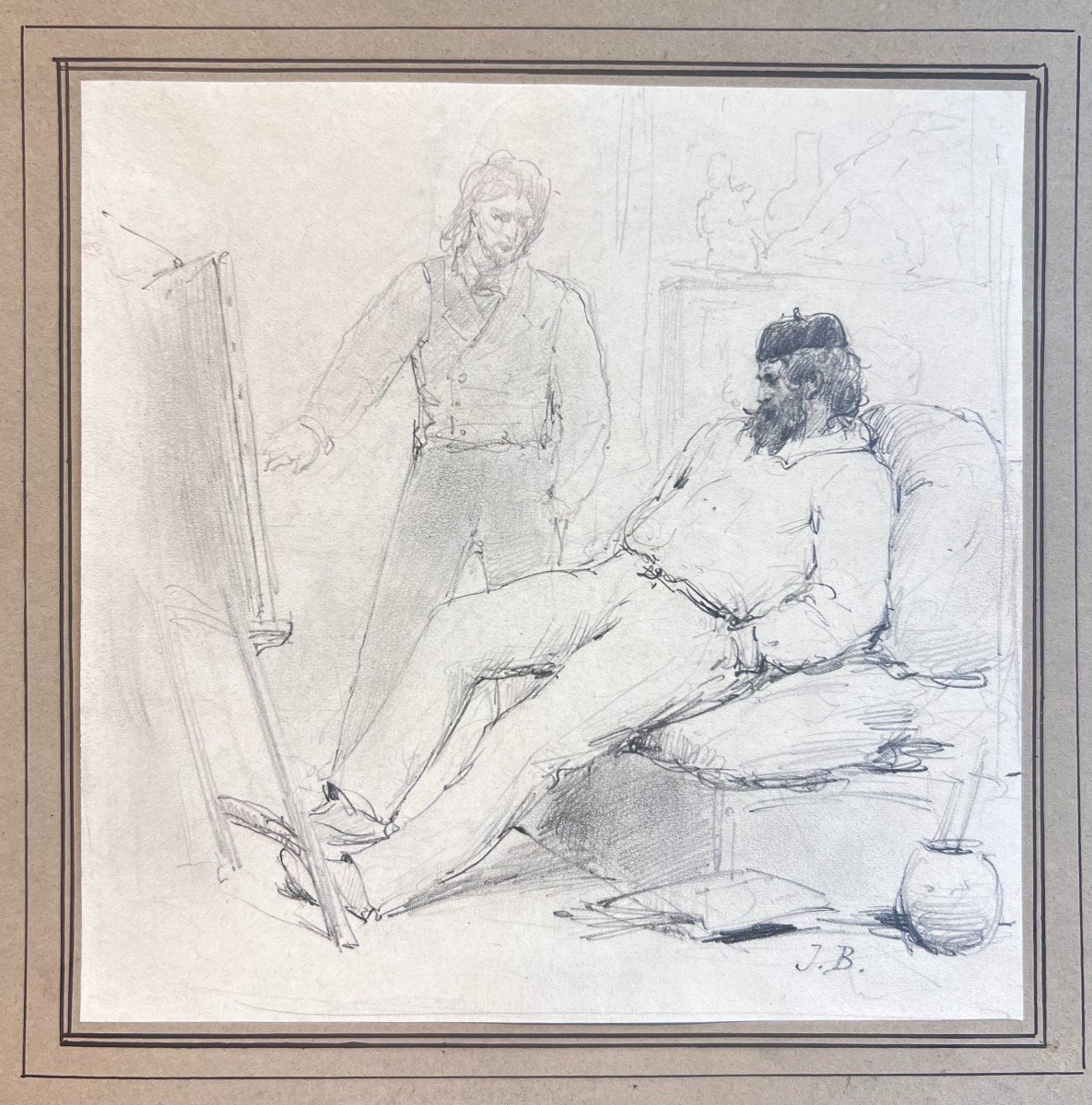 Anonyme (monogramm&eacute; J.B.), Dans l&#039;atelier du peintre, Dessin-photo-4