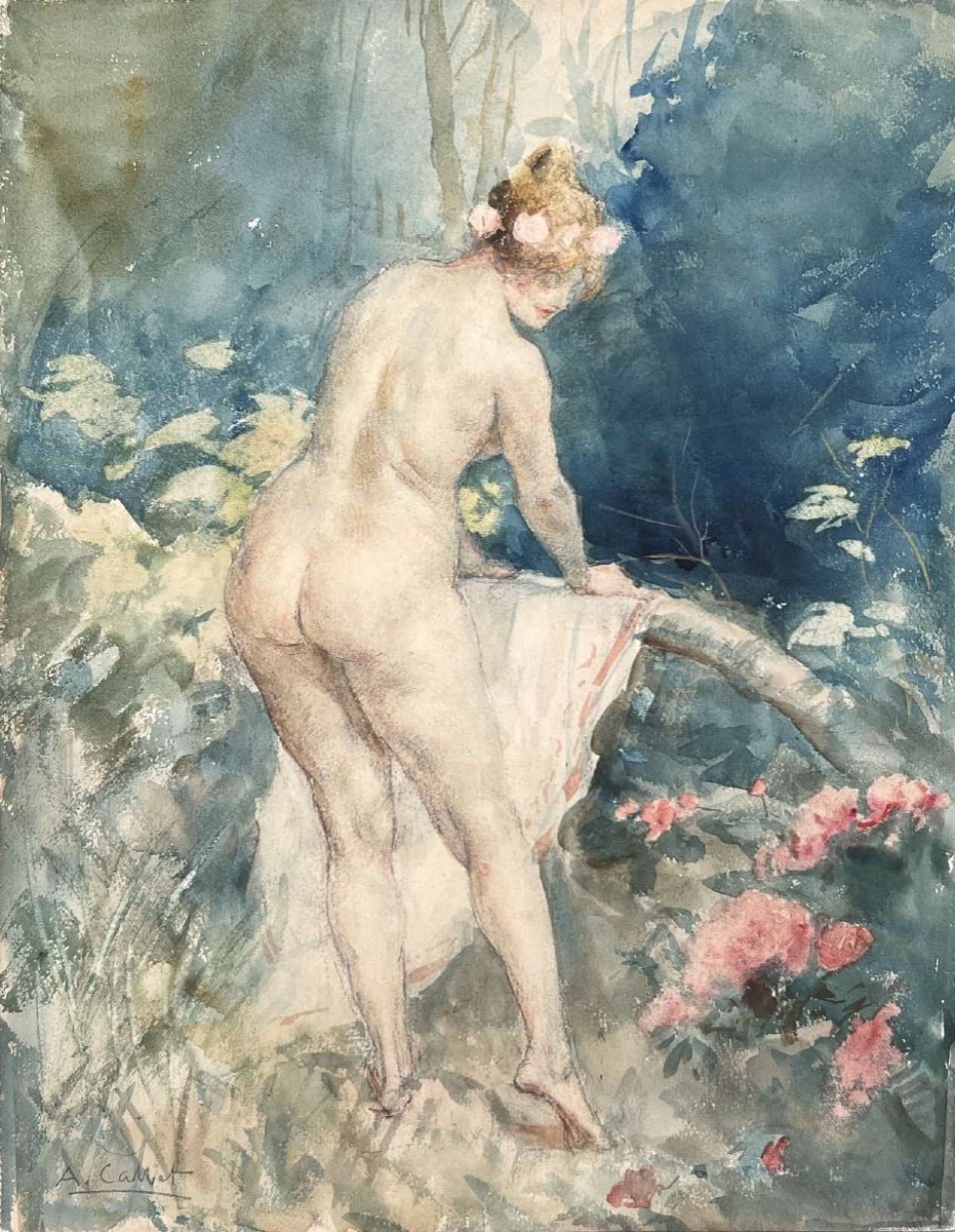 Antoine Calbet (1860-1942) - Naked Woman From The Back - Watercolor And Pencil On Paper
