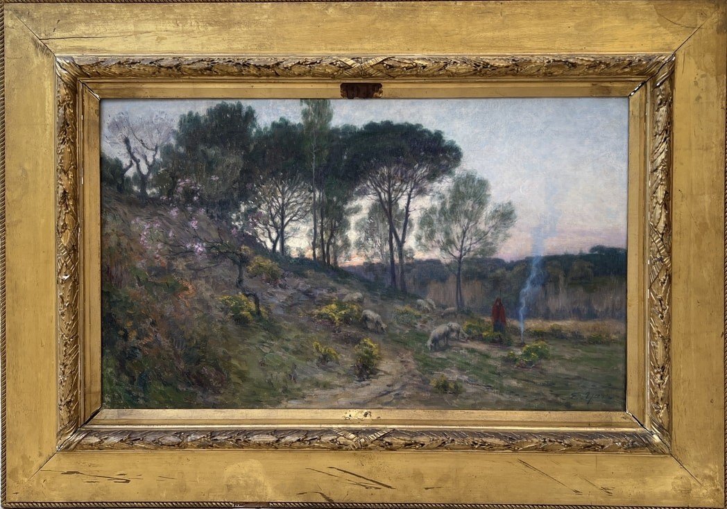 Edmond Yarz (1845-1920) - Crépuscule - Huile sur Toile-photo-2