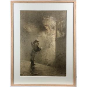 Charles Léandre - Le petit messager - Lithographie