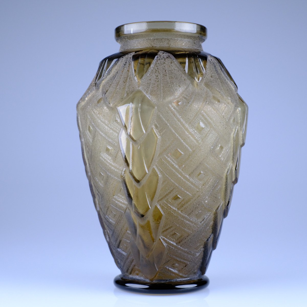 Beautiful Art Deco Sandblasted Vase. French Glass, Verreries Schneider, Signed Verçais.-photo-4